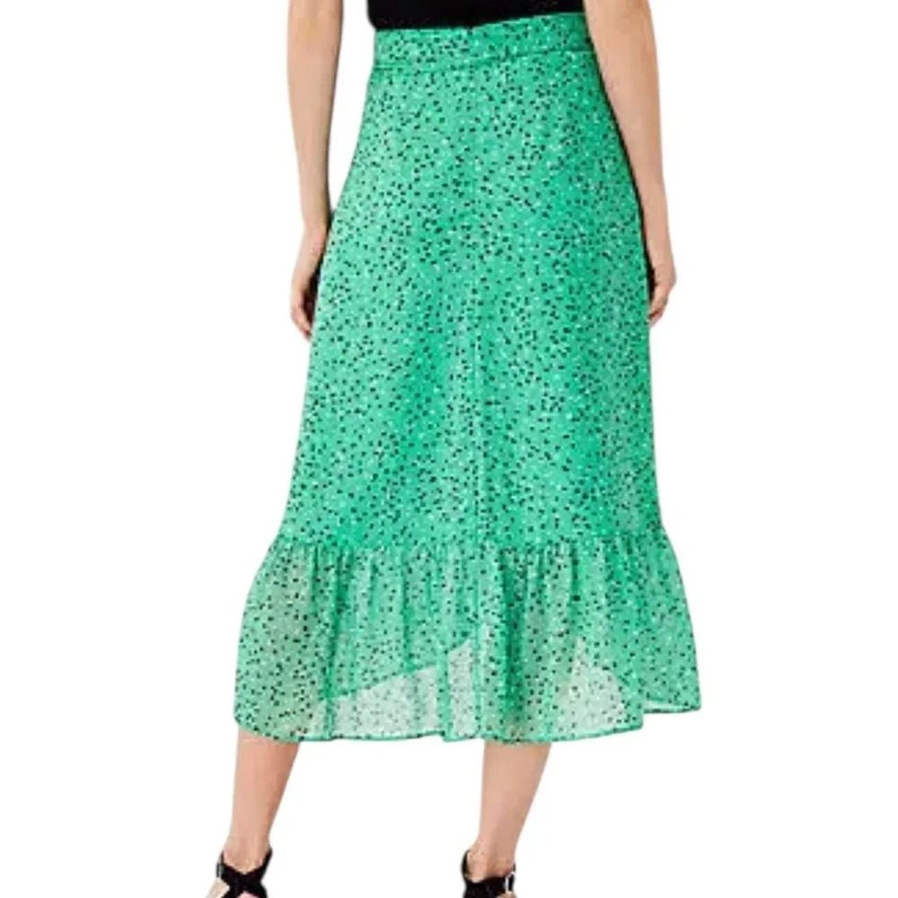 Ann Taylor Vibrant Flecked Flounce Green Midi Skirt Size 2